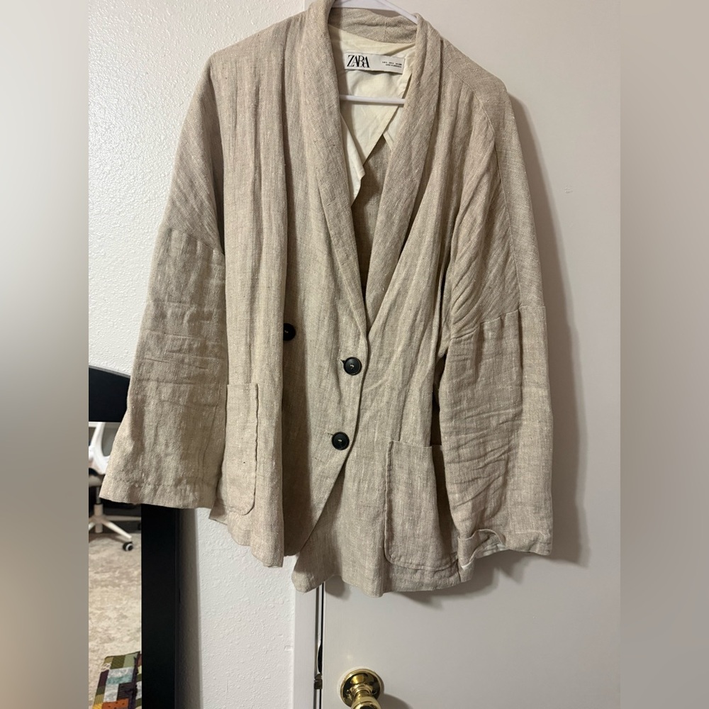Zara Tan Linen Blazer
